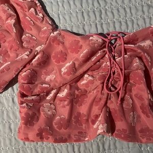 PINK VELVET FLOWER POWER off the shoulder CROP TOP never worn